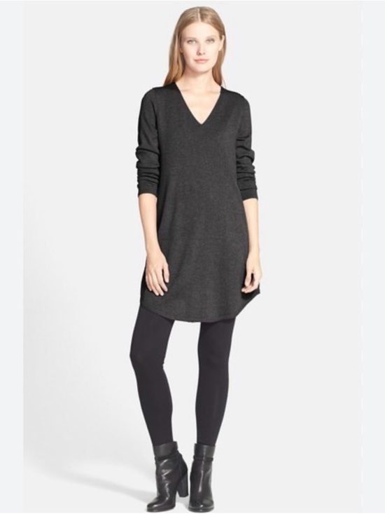 Eileen Fisher Dresses & Skirts - Eileen Fisher Merino Jersey Charcoal V-Neck Tunic Dress - S